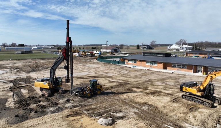 Foundation drilling equipment at Marion school project site